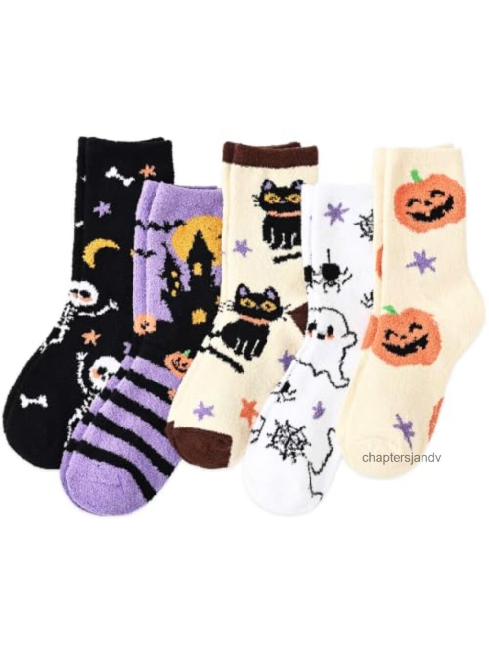 Fuzzy Crew Socks 5 Pair Set Polyester Spandex Halloween Novelty